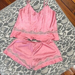 Victoria’s Secret size large Pink Lace Pajama Set Satin